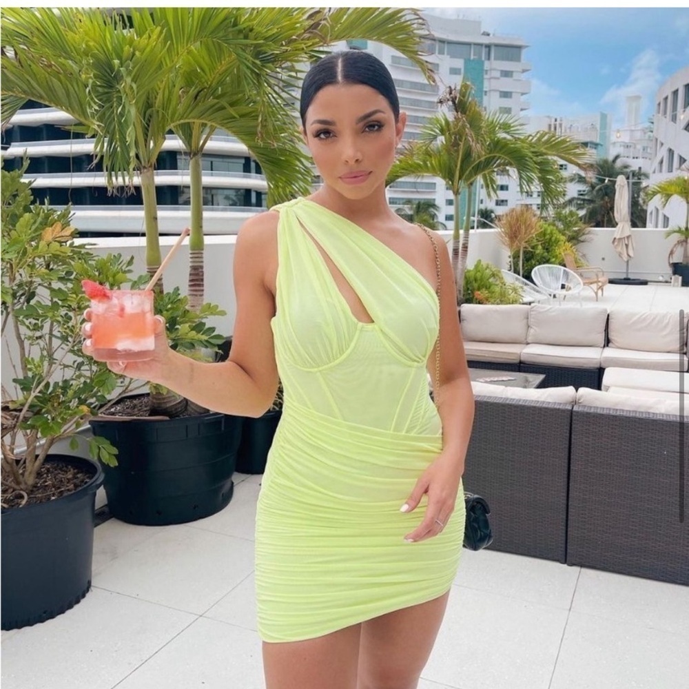 House of CB Clementine Mini Dress in Lime - Picture 6 of 14